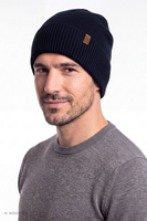 Vivisence Men's Merino Wool Beanie Hat Ribbed Warm Headwear, dark blue