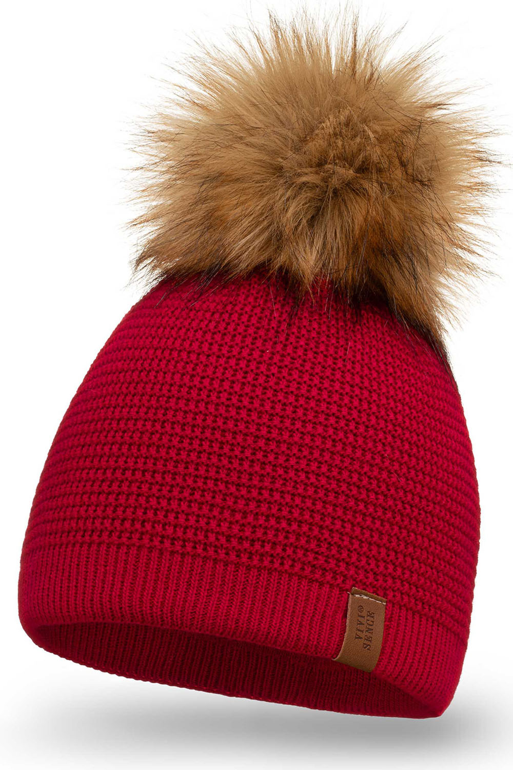 Vivisence Bonnet À Pompon Femme Hiver En Fil Chaud Effet Antistatique 7041, rouge