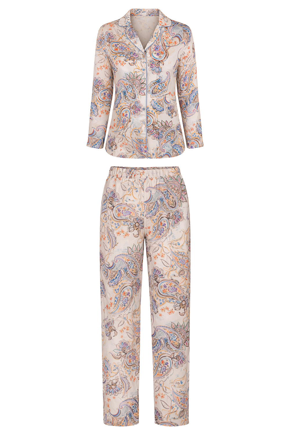 Vivisence Womens Pajama Set Viscose Long Sleeve Button Front For All Night Comfort, ecru patterned