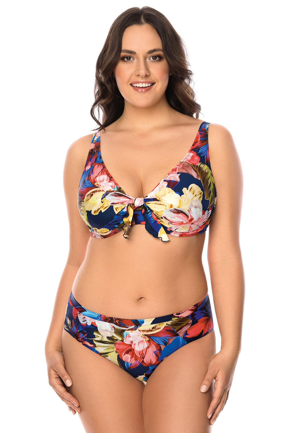 Vivisence Bikini Oberteil Damen Bügel Schleife Formend Stützfunktion 3203, dunkelblaue Blumen