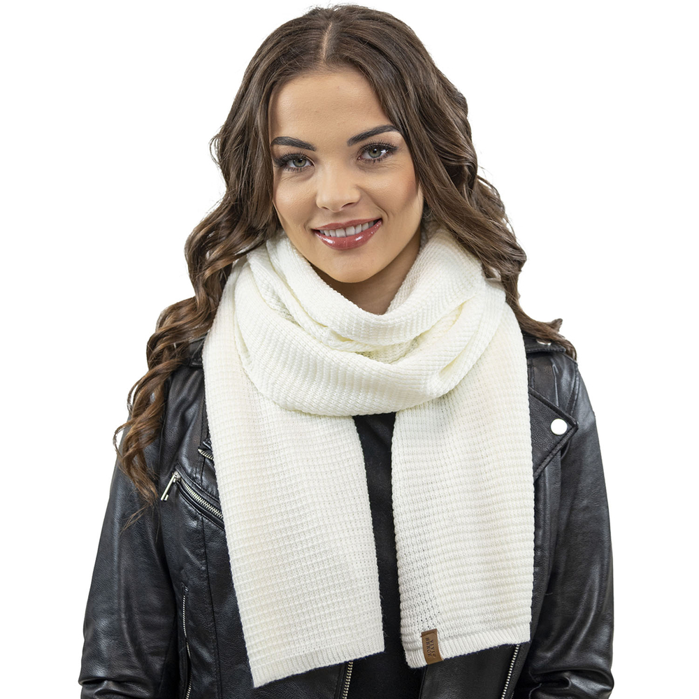 Vivisence Knitted Scarf For Women Wide Warm Soft Elegant Sporty Winter 7041S, ecru
