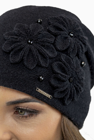 Vivisence Bonnet Femme En Laine Avec Fleur Douillet Et Antistatique Pour L’Hiver 7053, noir