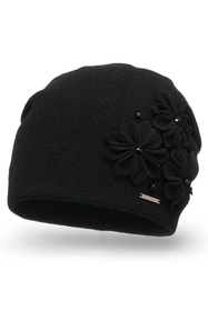 Vivisence Bonnet Femme En Laine Avec Fleur Douillet Et Antistatique Pour L’Hiver 7053, noir