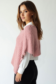 Vivisence Damen Strickponcho Asymmetrischer Schnitt Wärmender Komfort, Pink