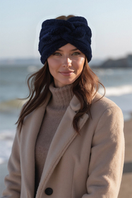 Vivisence Women Headband Soft Fluffy Knit Twist Front Cozy Warmth For Cold Days, dark blue
