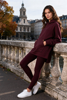 Vivisence Damen Leggings Und Hoodie Set Baumwollmix Mit Stretch Für Alltag, weinrot