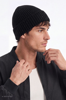 Vivisence Herren Beanie Mütze Merinowolle Seide Wintermütze, schwarz