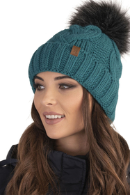 Vivisence Damen Bommelmütze Und Loop-Schal Mit Bommel Ideal Für Wintertage 7014, dunkeltürkis