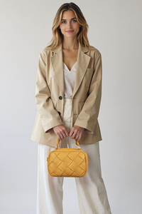 Vivisence Damen Schultertasche Geflochtenes Design Ideal für den Alltag, Gelb