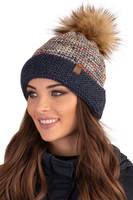 Vivisence Women's Pom Pom Hat Warm Yarn With Antistatic Effect 7024, dark blue