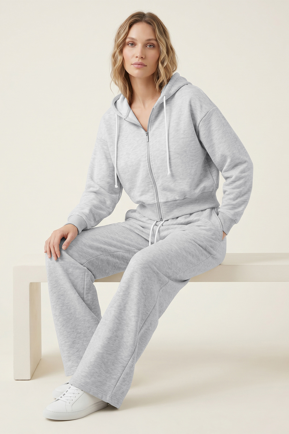 Vivisence Women Tracksuit Set Zip Hoodie And Pants Soft Cotton For Daily Comfort, Grey