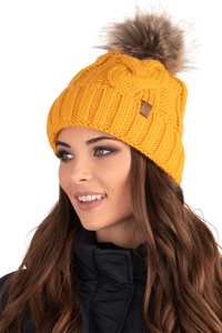 Vivisence Bonnet À Pompon Femme Chaud Et Doux Idéal Pour L’Hiver 7014, miel