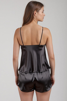 Vivisence ensemble nuit femme top pyjama bretelles réglables satiné short décontracté confortable, noir