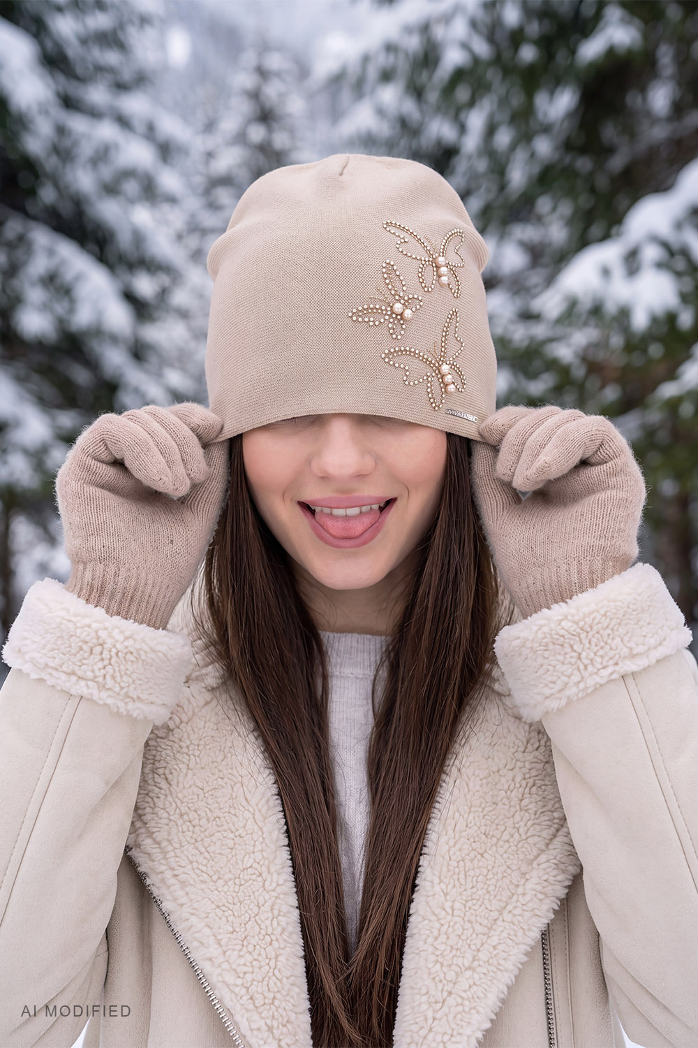 Vivisence Damen Mütze Beanie Strickmütze Acryl Viskose, beige