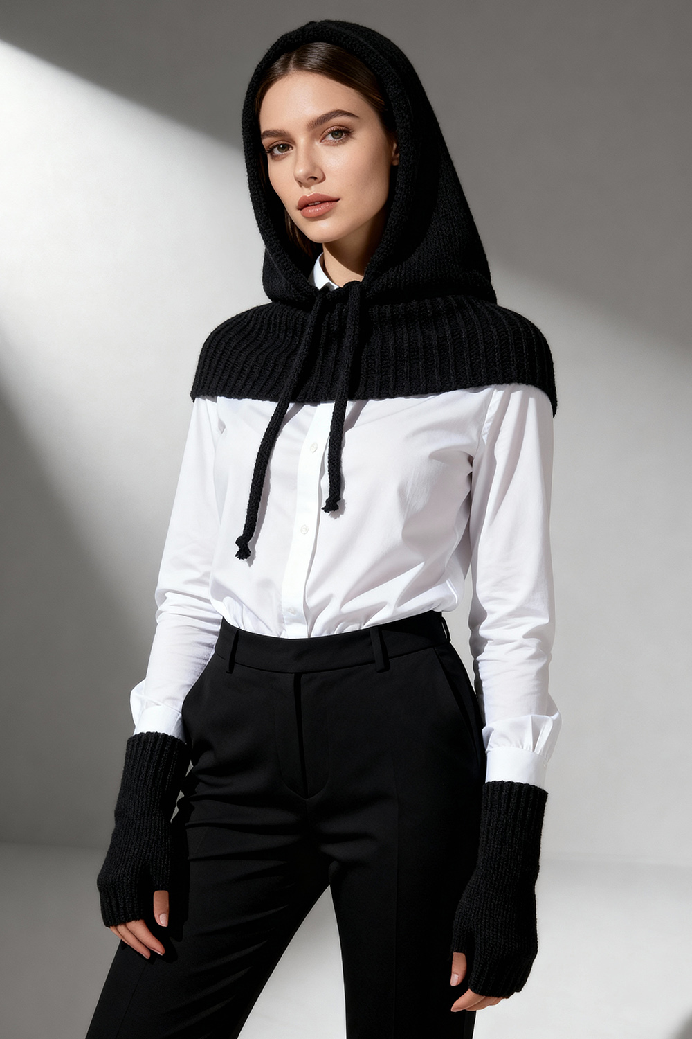 Vivisence Femme Ensemble Hiver Cagoule Et Gants Laine Mérinos Confort Thermique, noir