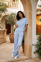 Vivisence Femme Ensemble De Détente Maille Douce Et Élastique Confort Quotidien, bleu ciel