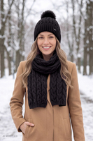 Vivisence Women's Knitted Set Wool Silk Beanie and Scarf, black