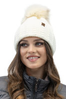 Vivisence Winterset Für Damen Mütze Mit Öko-Kunstpelz-Bommel Und Wärmendem Loop-Schal Perfekte Passform Mit Antistatischem Fleecefutter Hergestellt Aus Garn Ideal Für Kalte Wintertage, ecru