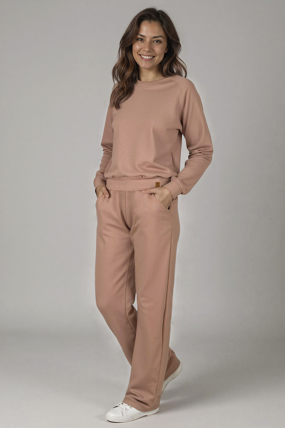 Vivisence Loungewear Damen Trainingsanzug Set Lockerer Schnitt Rundhals Freizeitanzug Mit Taschen 9205, 