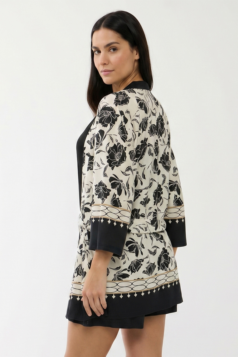 Vivisence Femme Pyjama Trois Pièces Modal Coton Bretelles Réglables Confort, en noir et blanc
