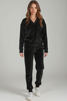 Vivisence Women Sweatshirt Velour V Neck Long Sleeve Lounge Casual 9002, Black