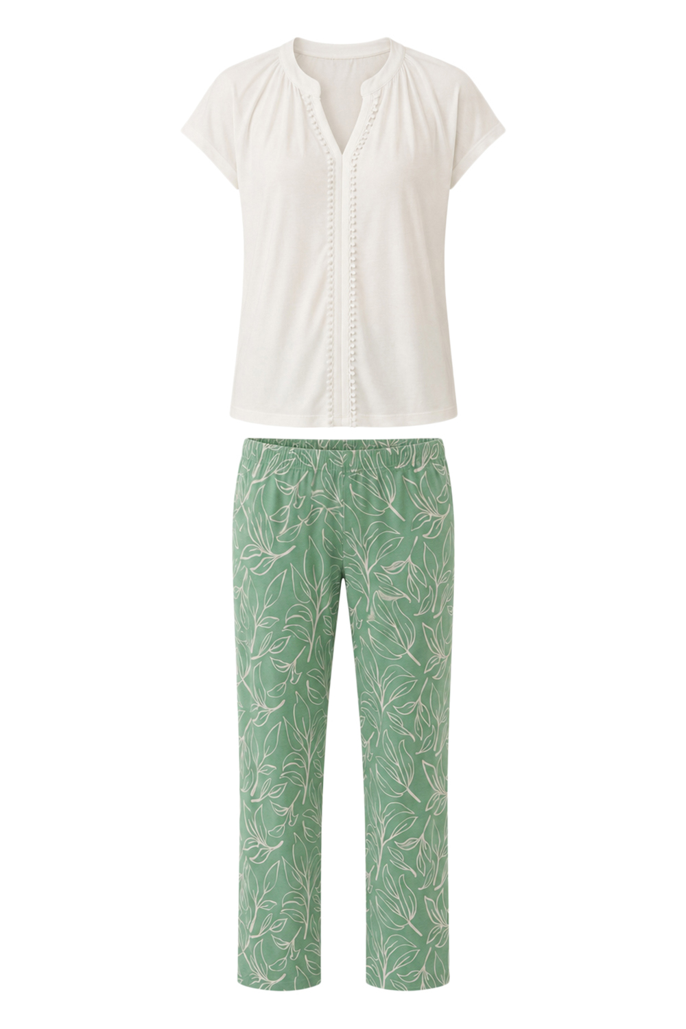 Vivisence Pyjama Femme Modal Et Coton Respirant Avec Poches Confort Quotidien, blanc-menthe