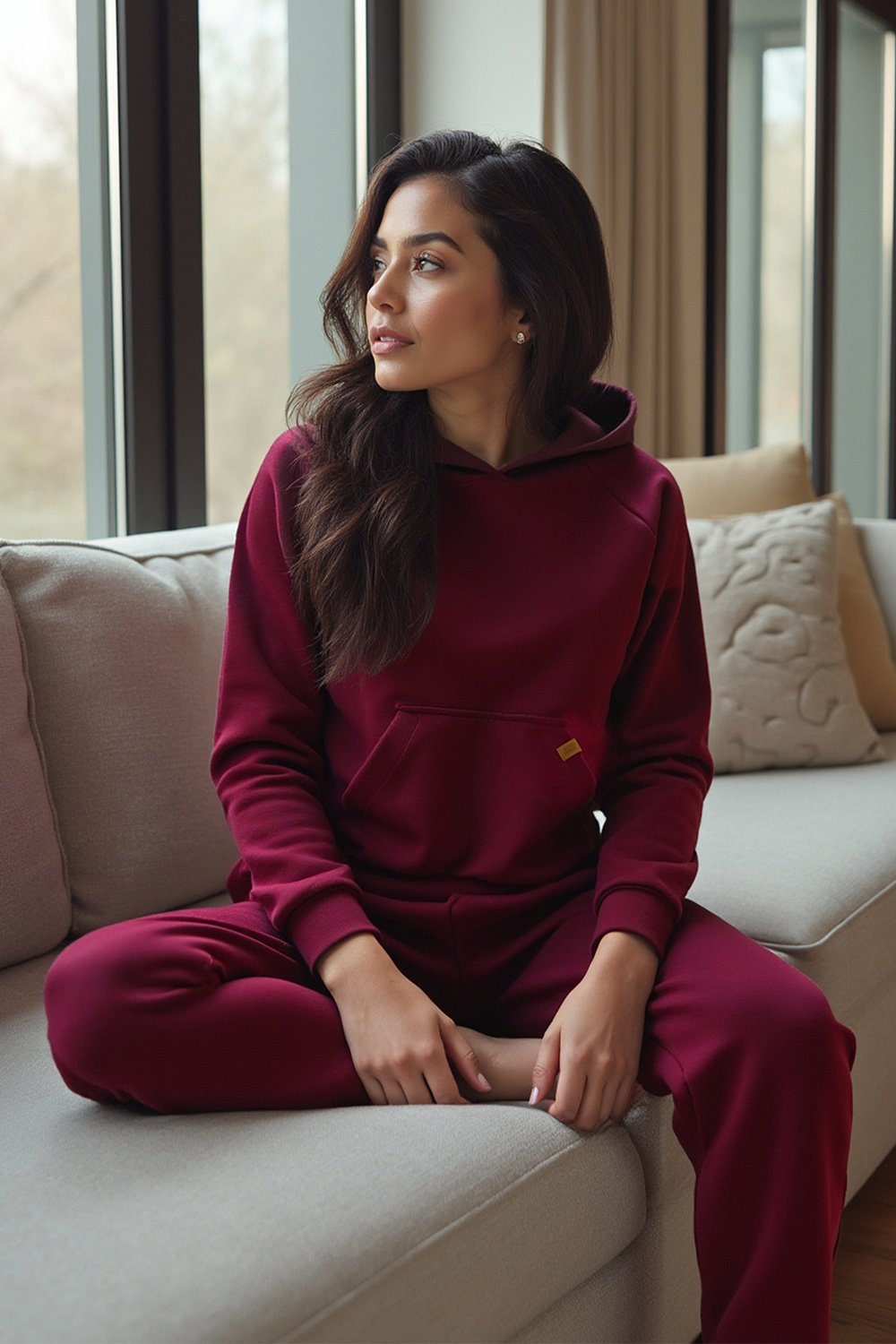 Vivisence Women Hoodie Sweatshirt Cotton Hood Pocket Casual Sportswear, maroon
