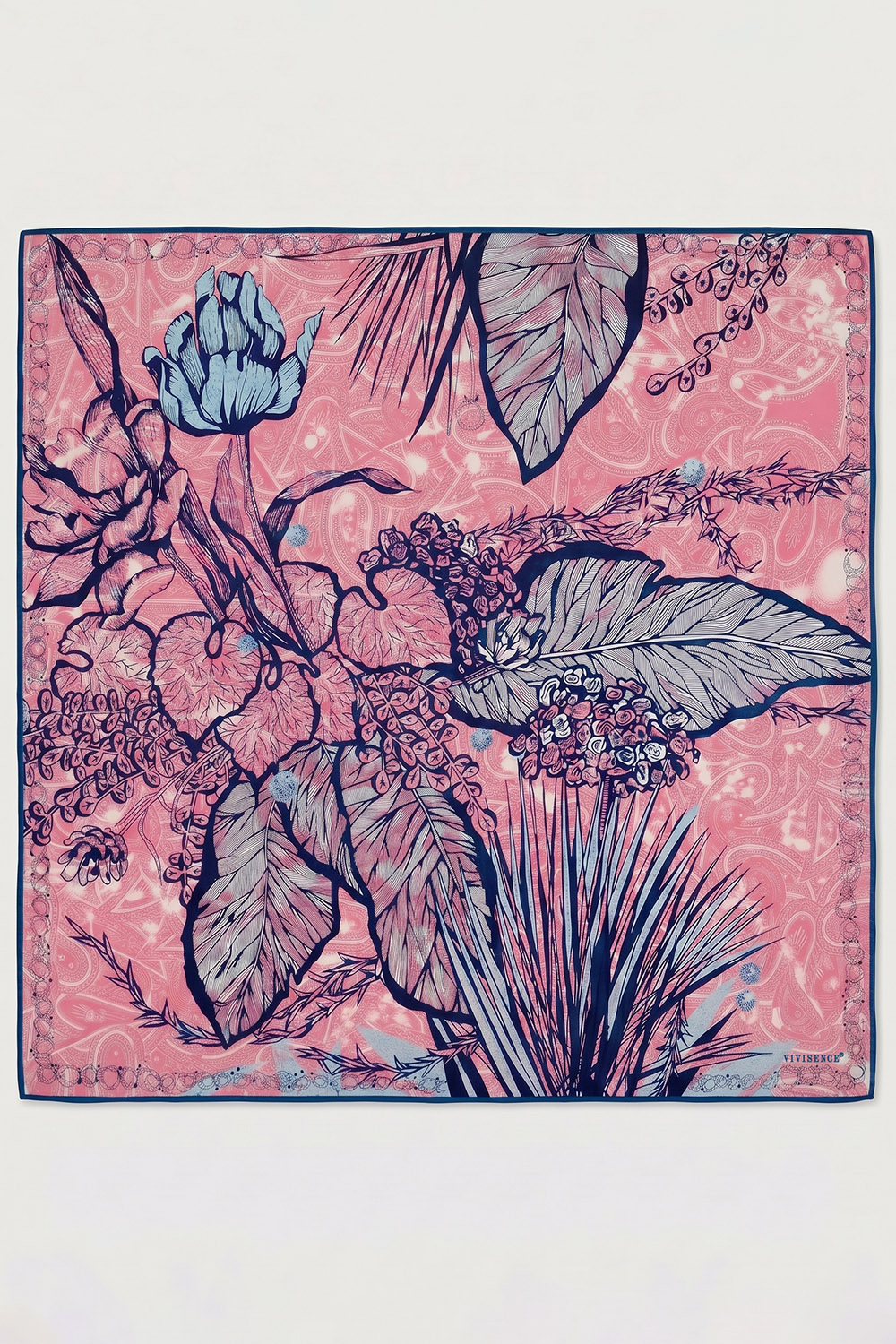 Vivisence Damen Seidentuch Handgerollte Kanten Hautfreundlich Vielseitig, rosa/blau