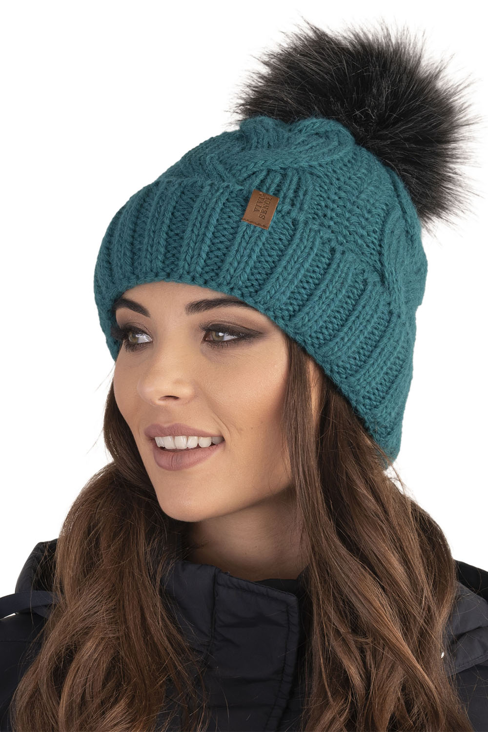 Vivisence Damen Winter Set Bommelmütze Loop Schal Handschuhe Warm Elegant, dunkeltürkis