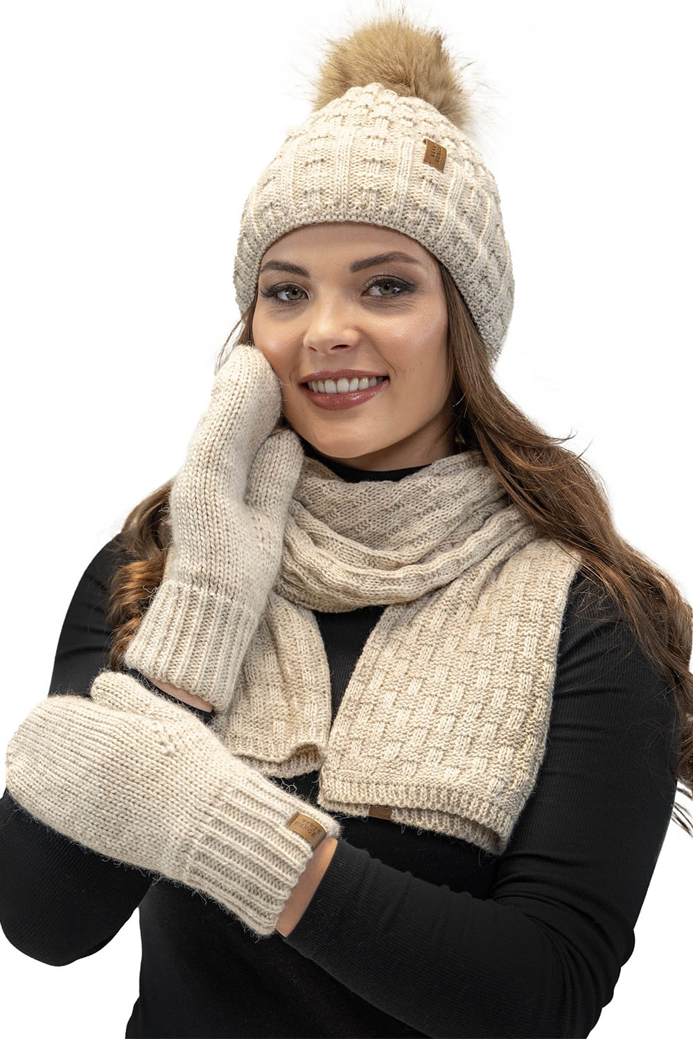 Vivisence Bonnet Femme Avec Pompon Doublé En Polaire Tricoté Pour L’Hiver 7015, beige