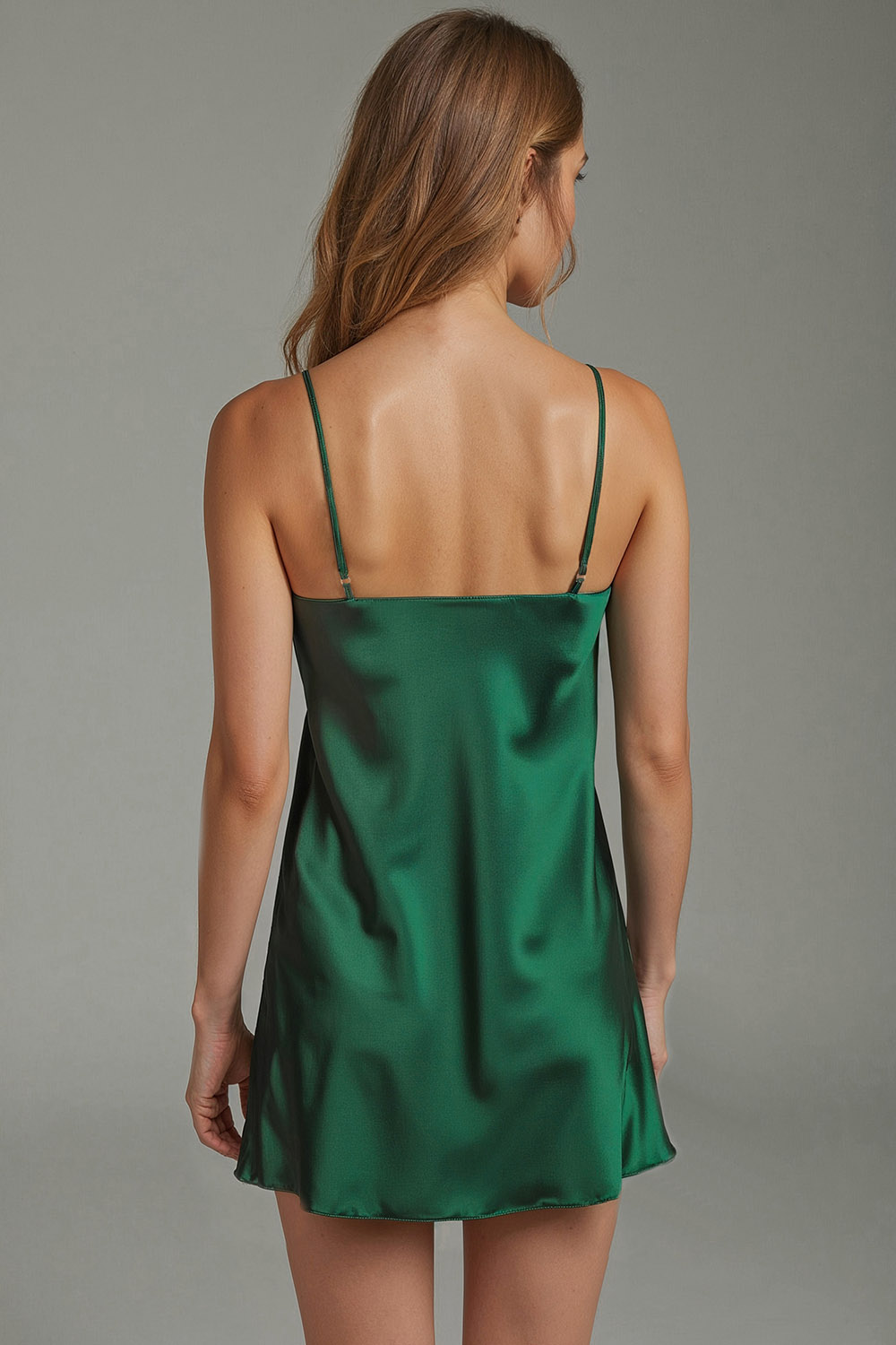 Vivisence Nightdress Satin Adjustable Straps Soft and Pleasant Fabric 2039, green