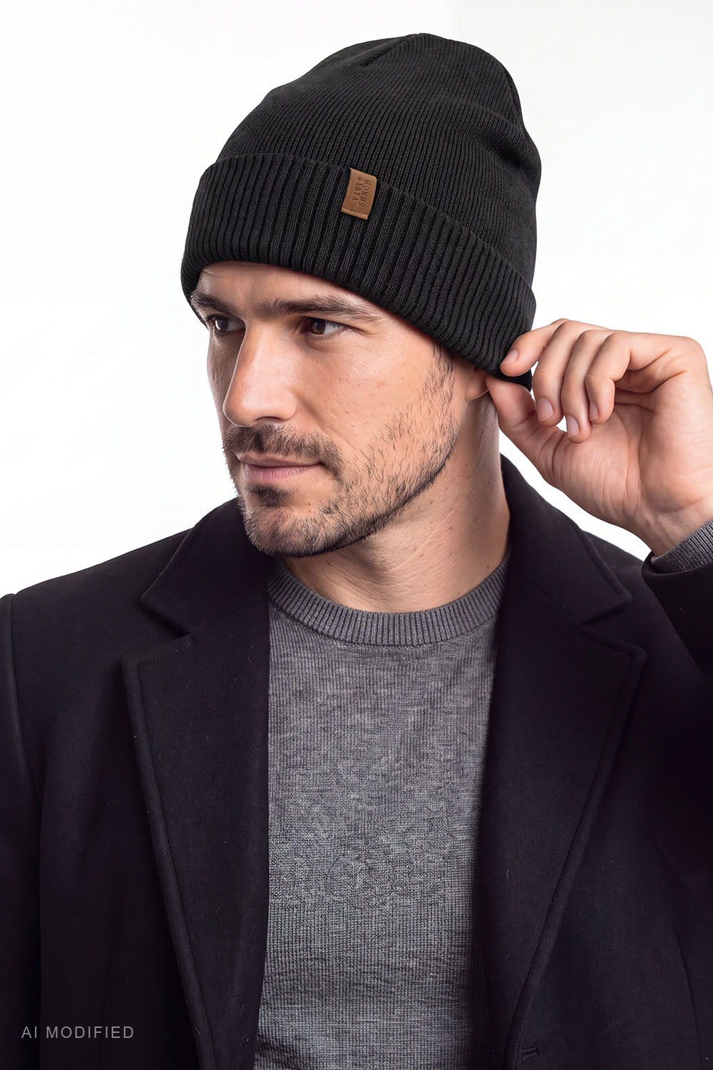 Vivisence Men's Merino Wool Beanie Hat Ribbed Warm Headwear, black