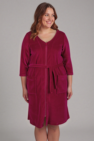 Vivisence Dressing Gown Cotton Zipper and Belt Pockets Home Comfort 5011, ruby