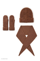 Vivisence women's winter set hat scarf gloves warm, brown