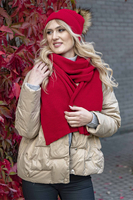 Vivisence Women's Winter Hat With Pom Pom Autumn Style Warm Yarn 7042, red