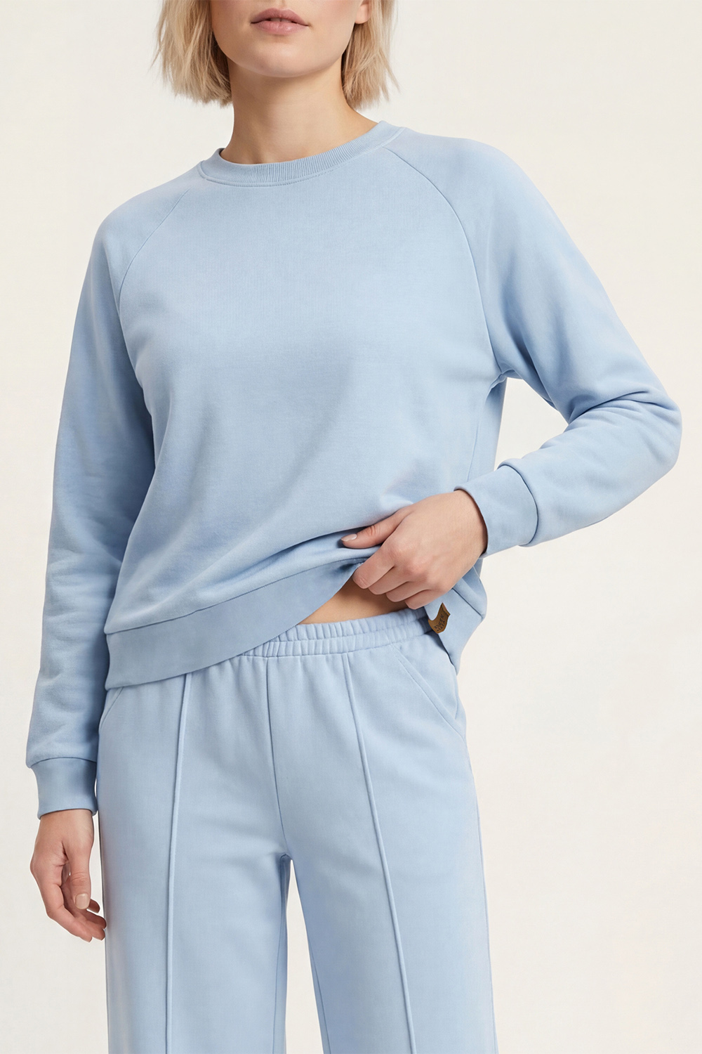 Vivisence Women’s Pull On Trousers, Soft Knit Smart Casual Trousers with Front Crease, Flared Leg and Side Pockets, sky blue