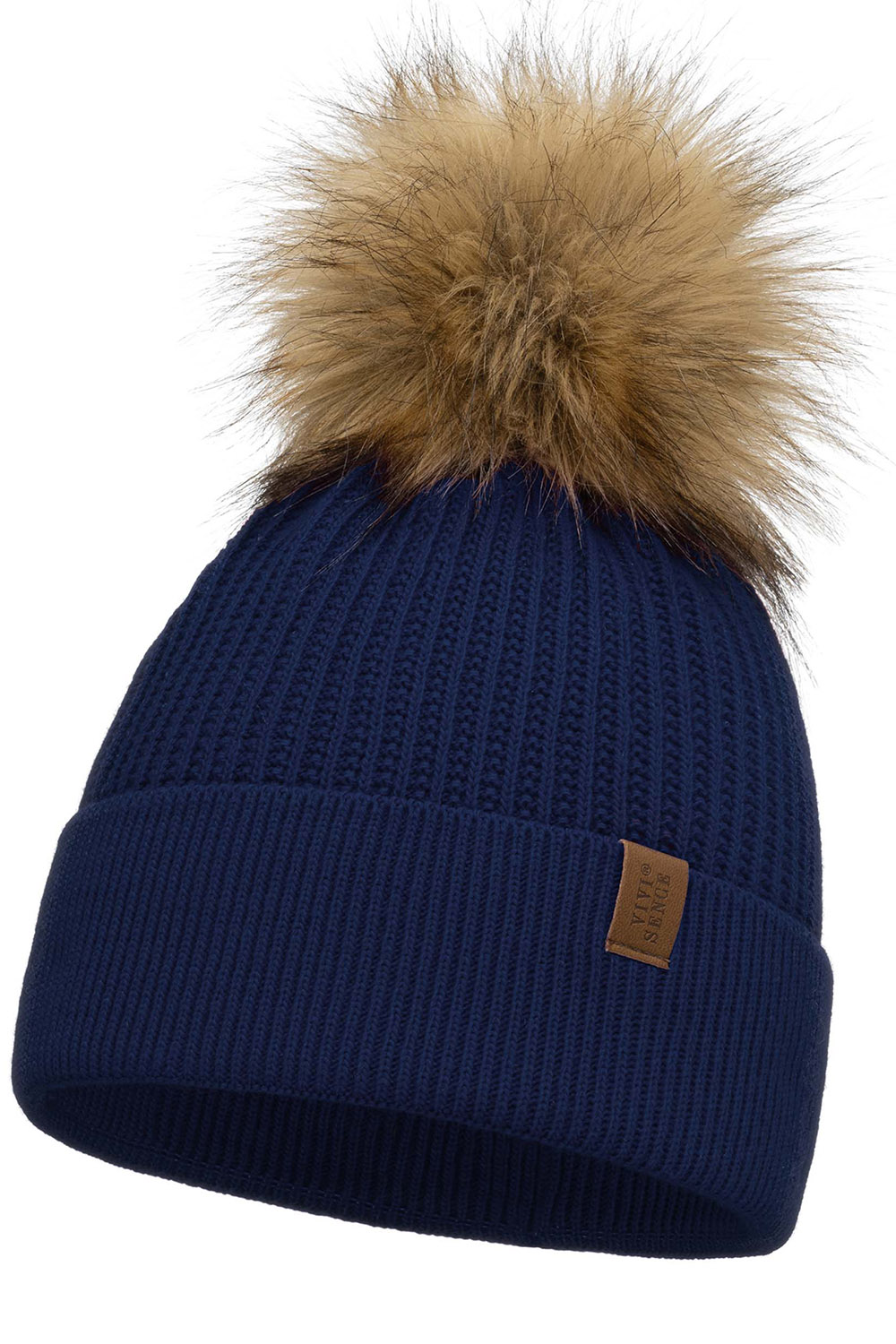 Vivisence Bonnet Femme Avec Pompon Pour L’Hiver En Fil Chaud Style Automnal 7042, bleu foncé