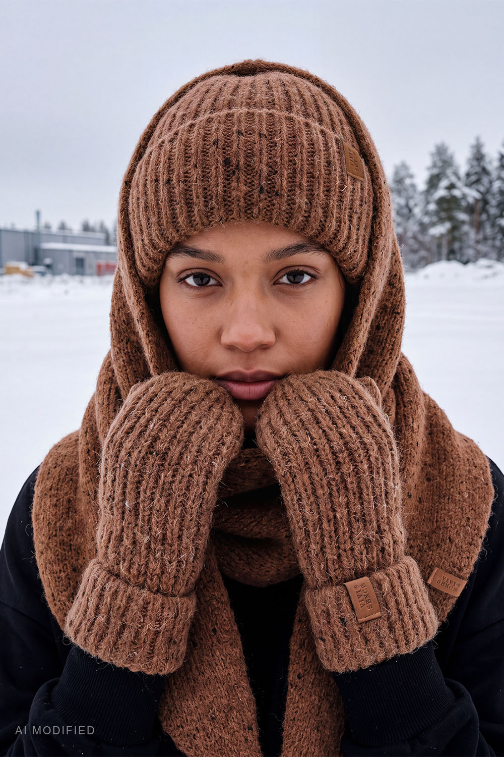 Vivisence women's ribbed beanie with turn-up soft warm hat, brown