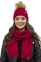 Vivisence Pour Femme Ensemble Bonnet Et Écharpe Automne et Hiver Modèle Élégant Classique En Acrylique Avec Pompon Doux Cadeau Parfait Pour Les Froids Jours 7042Kmpl, rouge