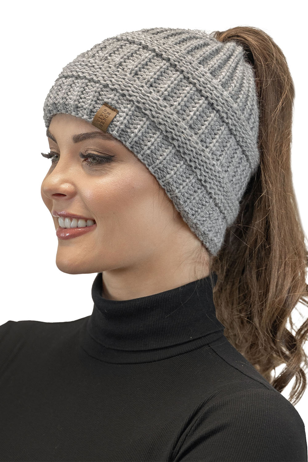 Vivisence Women's Hat With Braid Detail Fleece Lined Elastic Winter 7075, light grey