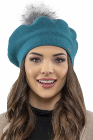 Vivisence Damen Baskenmütze Schal Set Bommel Wolle Warm Elegant Winter 7035Kmpl, türkis