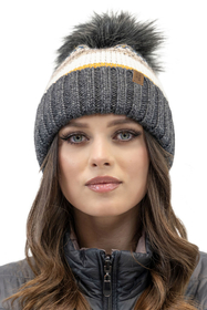 Vivisence Women's Pom Pom Hat Warm Yarn Antistatic Effect Winter Style 7099, dark grey