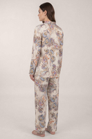Vivisence Femme Pyjama Viscose Douce Manches Longues Boutons Confort Nuit, écru-motif