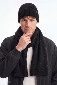 Vivisence Herren Winterset Mütze Schal Merinowolle Seide Set, schwarz