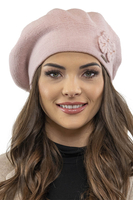 Vivisence Béret Élégant Avec Fleur Pour Femme Chaud Accessoire Automne Hiver 7006, rose clair