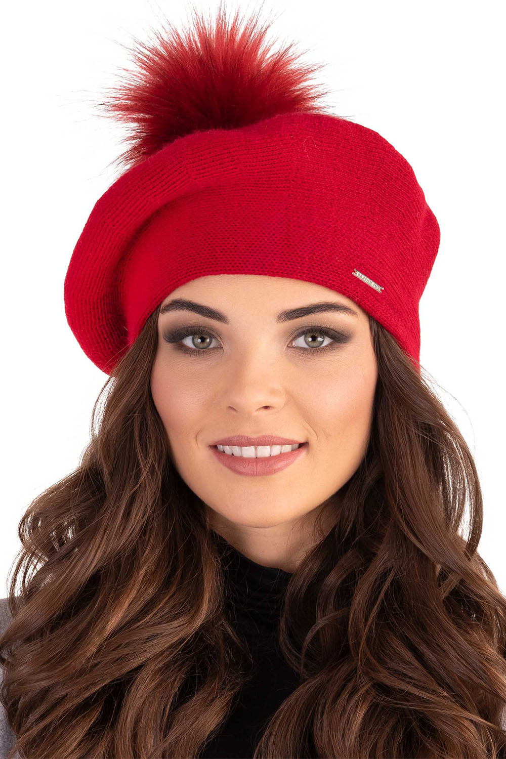 Vivisence Damen Baskenmütze Schal Set Bommel Wolle Warm Elegant Winter 7035Kmpl, rot