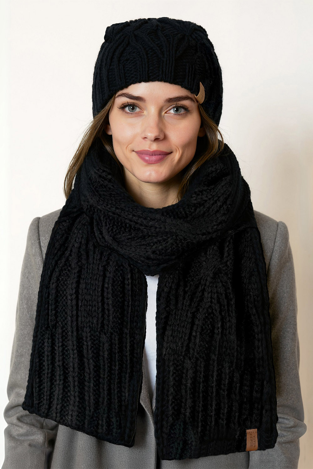 Vivisence Women Winter Scarf Lambswool Cotton Blend Cozy Warmth For Cold Days, Black