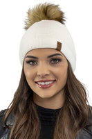 Vivisence Women's Pom Pom Winter Hat Warm Yarn Antistatic 7041, ecru