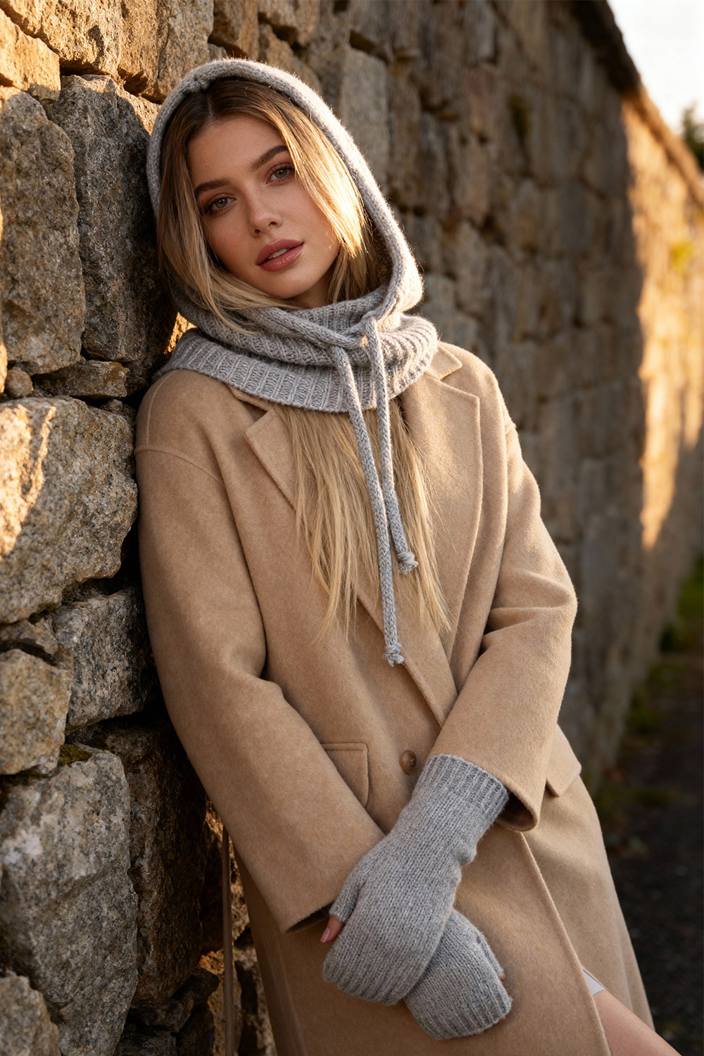 Vivisence Femme Cagoule Hiver Laine Merinos Et Coton Reglable Chaleur Douce, gris