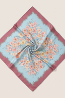Vivisence Carré de Soie Femme 65 x 65 cm, Foulard en Soie Naturelle 14 Momme, Bords Roulottés à la Main, Motif Floral Bleu Ciel/Rose, Bleu ciel/Rose